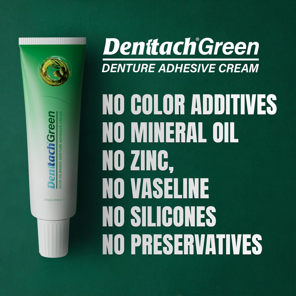 Green Petroleum Free Olive Oil Based Denture Adhesive 2.4 Ounce T84831