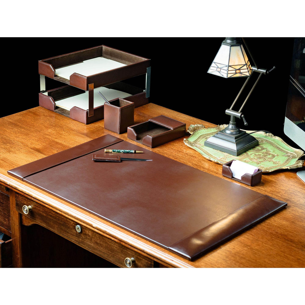 Dark Brown Bonded Leather 8-Piece Desk Accessory Set G16016