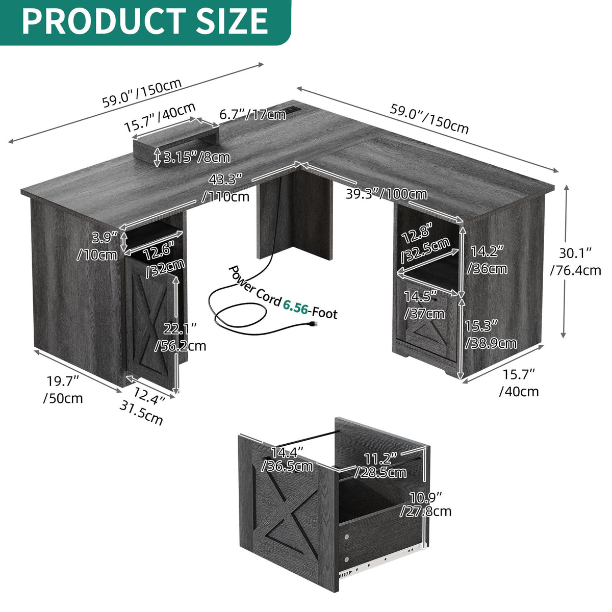 L Shaped Desk with Power Outlets J5353