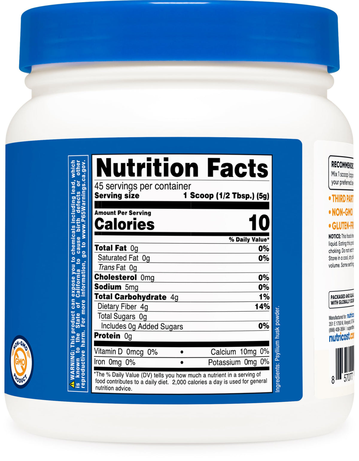 Psyllium Whole Husk Powder 8.1oz Gluten Free Non-GMO R234682