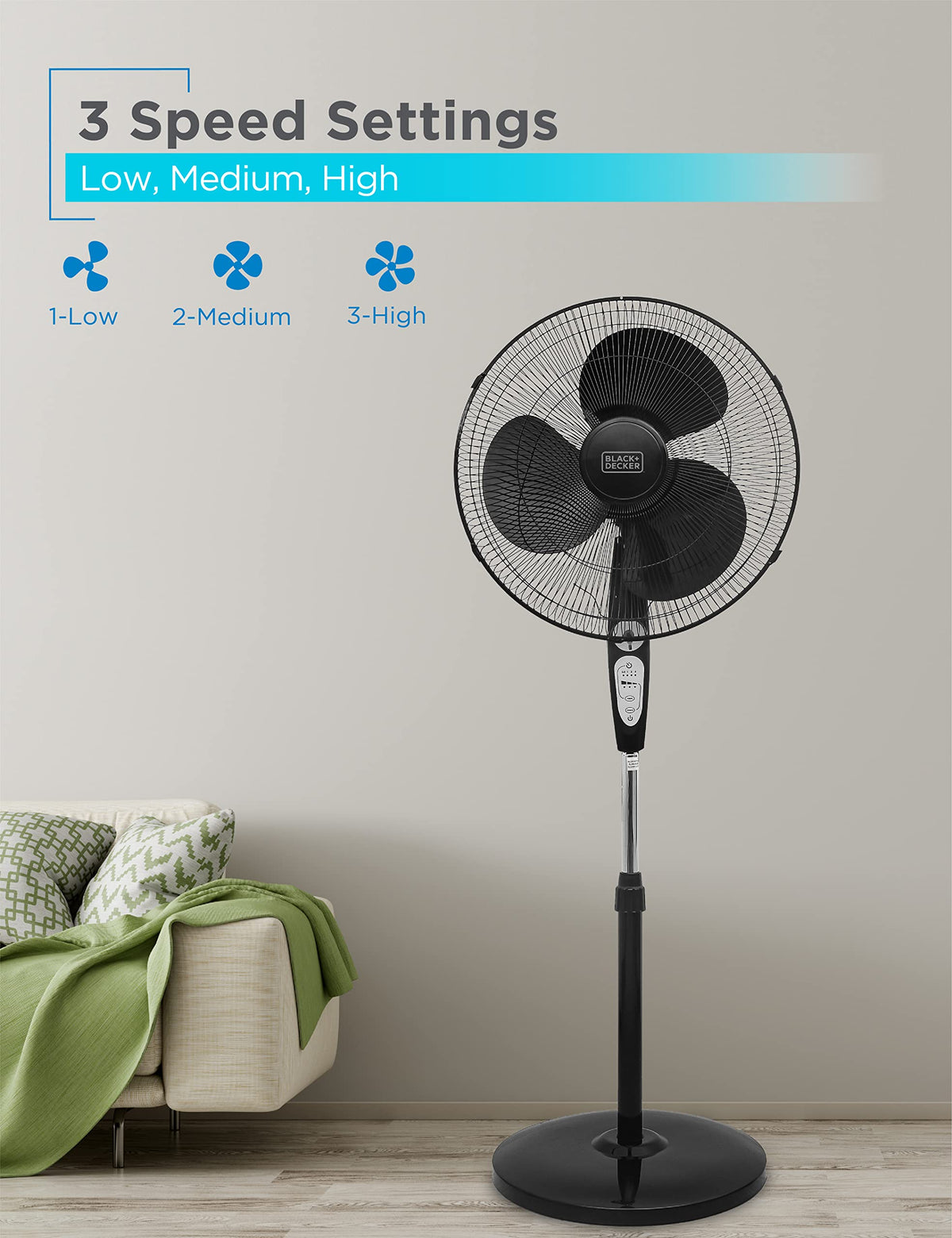 18" Oscillating Pedestal Fan with Remote, Black B61719