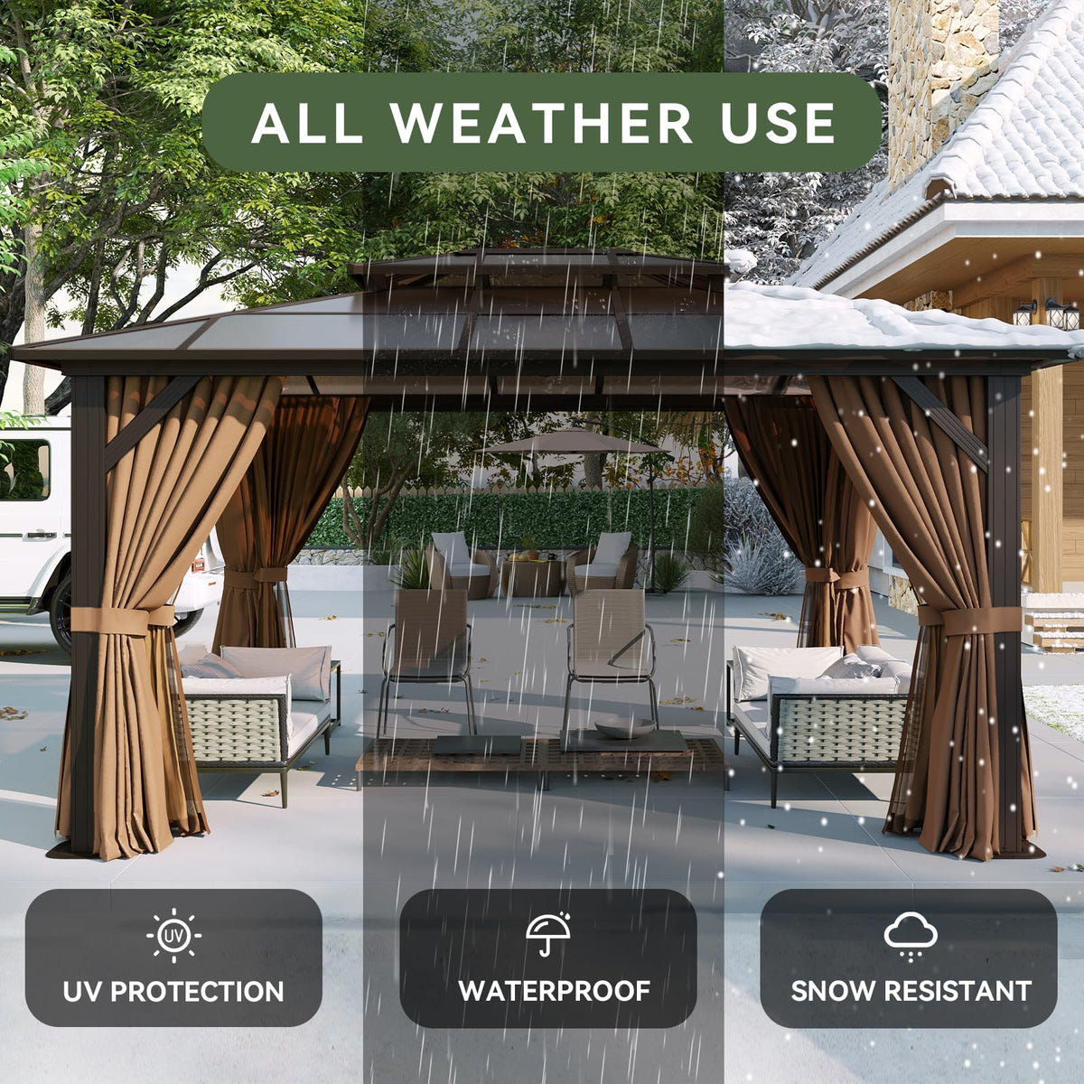 12'x10' Hardtop Gazebo with Polycarbonate Double Roof V293347