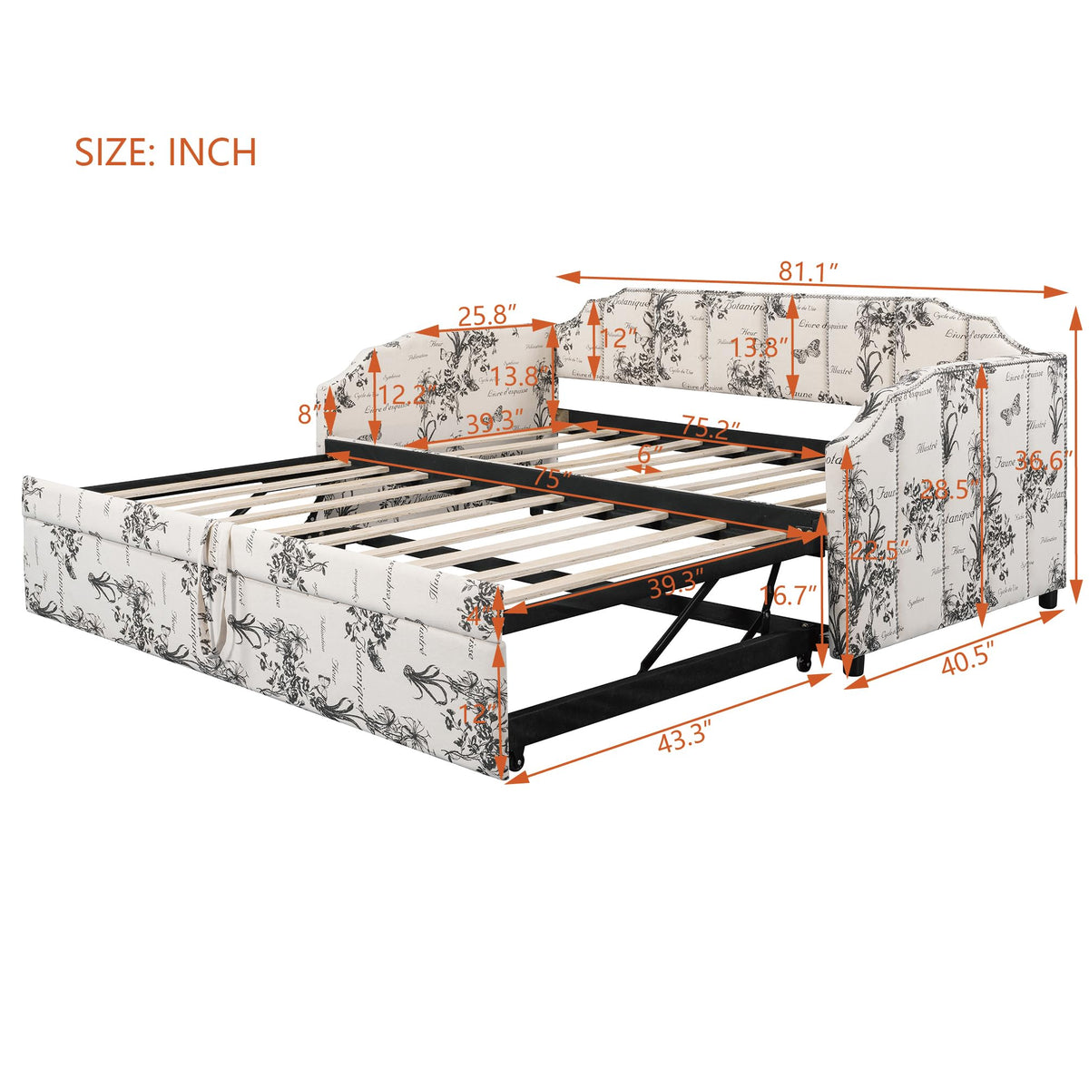 Twin Size Linen Upholstered Daybed with Trundle R1332