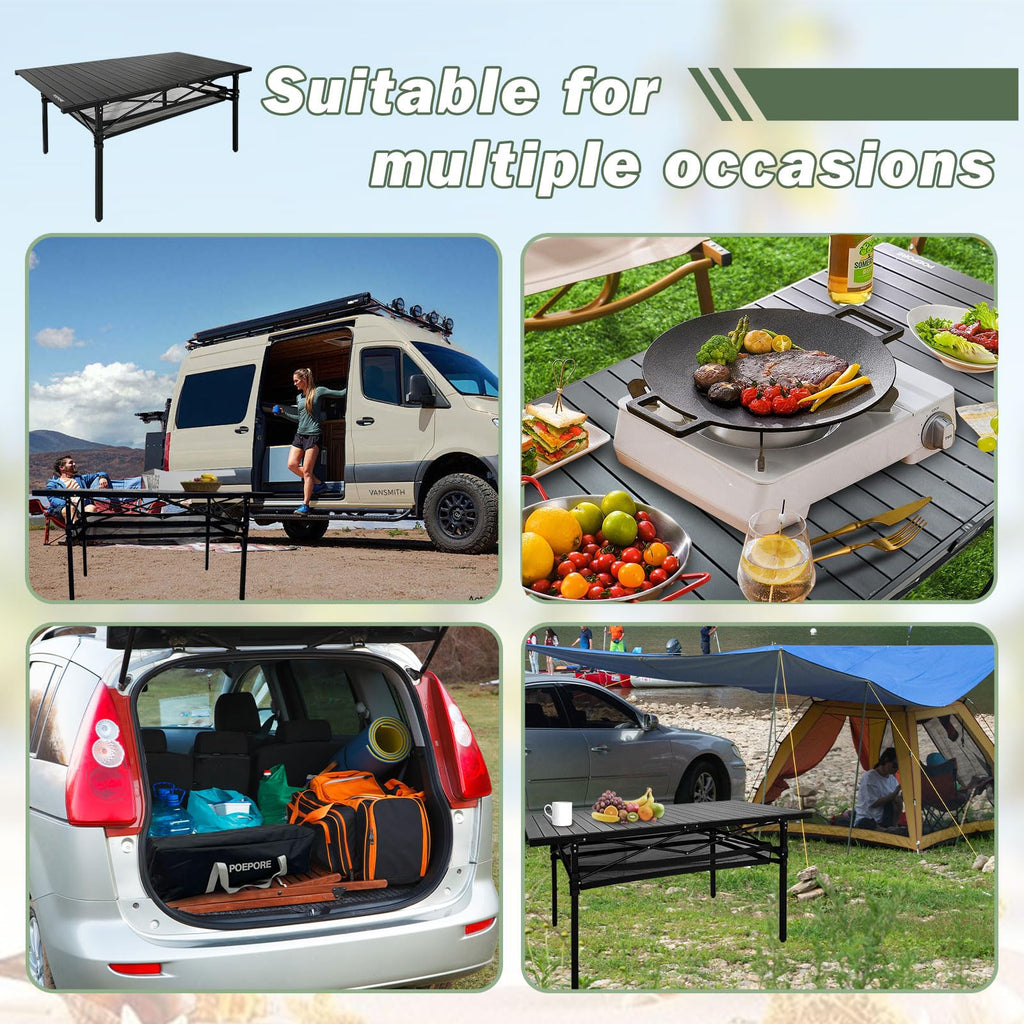 Large Folding Aluminum Camping Table with Storage and Carry Bag F9275