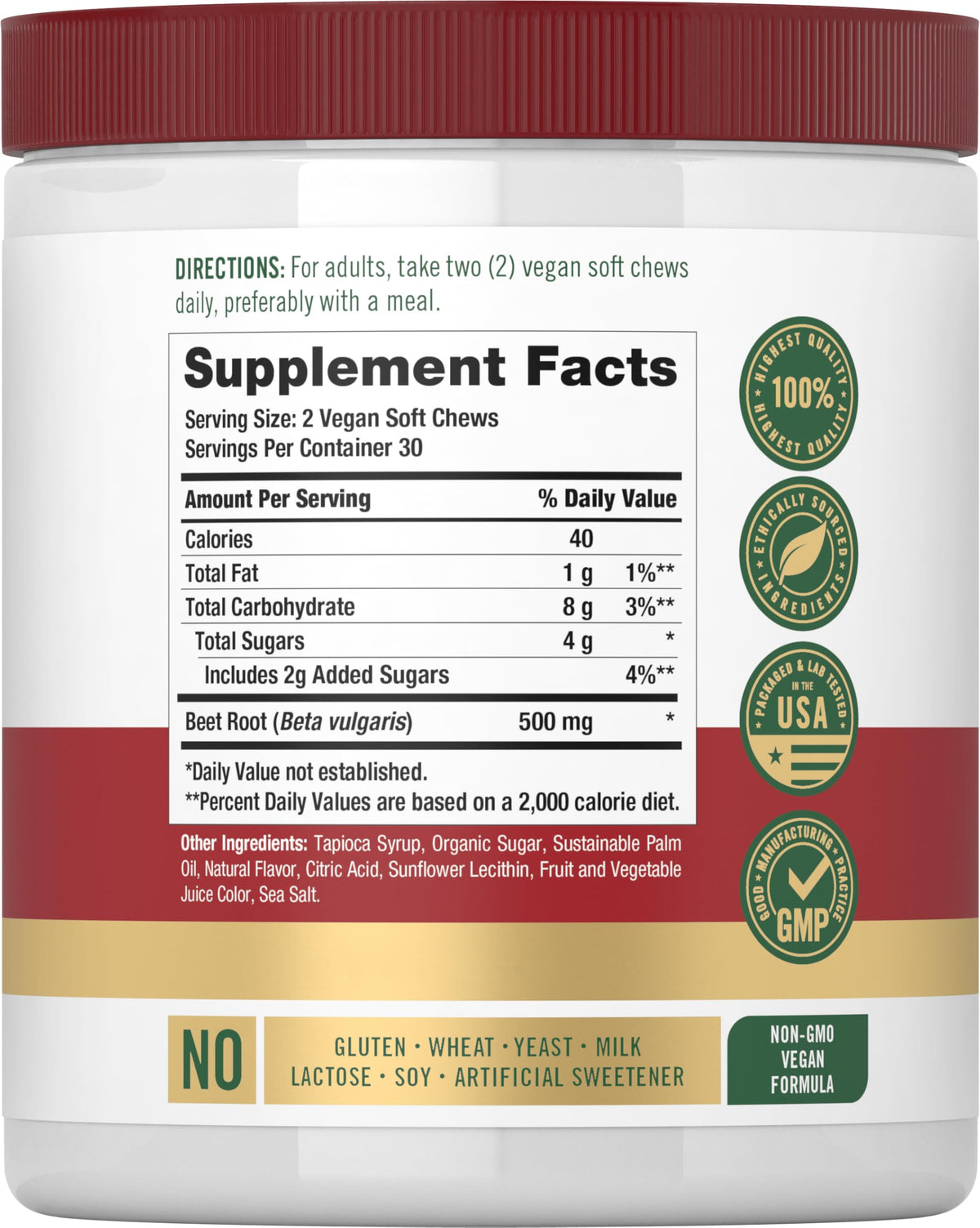 Beet Root Soft Chews 60 Count Mixed Berry Flavor W9280