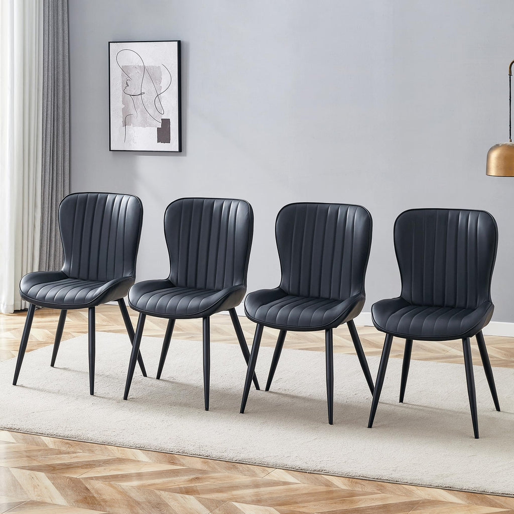 Black Dining Chairs Set of 4 PU Leather Metal Leg M386023