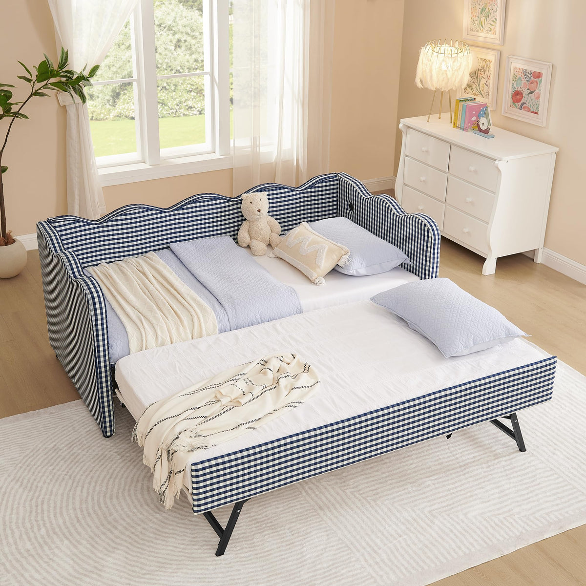 Twin Size Upholstered Daybed with Trundle and USB Port J92414