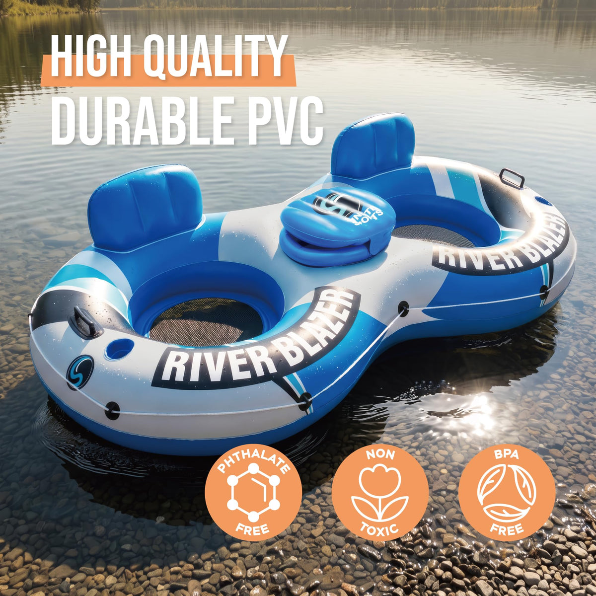Heavy Duty Inflatable River Tube Float with 2 Cup Holders U223986
