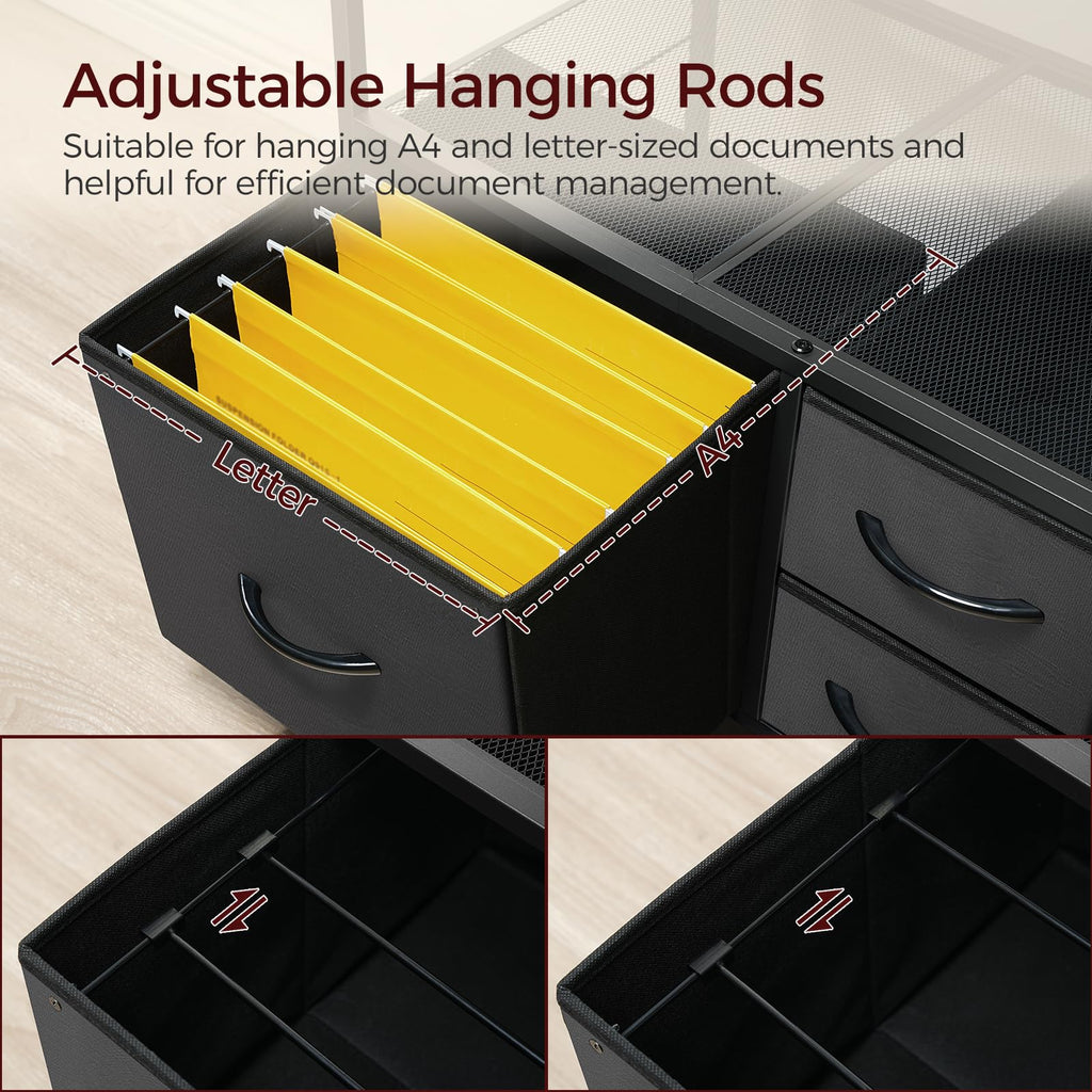 Black 3 Drawer File Cabinet with Charging Station P3358