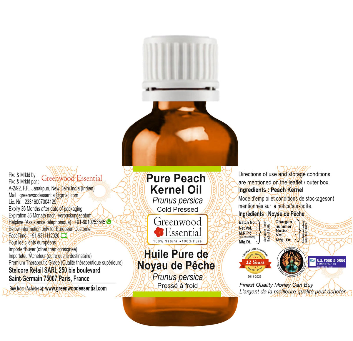 Cold Pressed Peach Kernel Oil 30ml B84836
