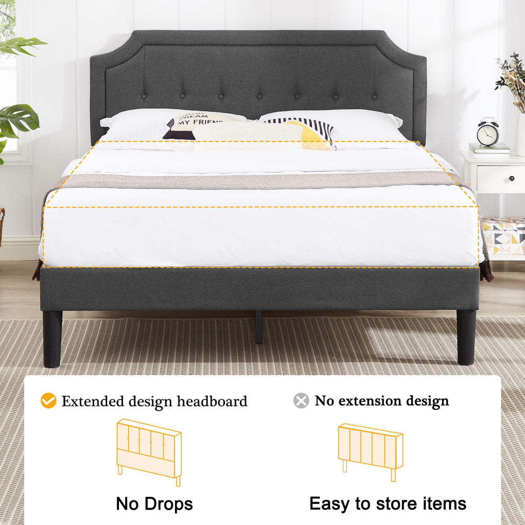 Queen Size Fabric Upholstered Platform Bed Frame with Wooden Slats P809