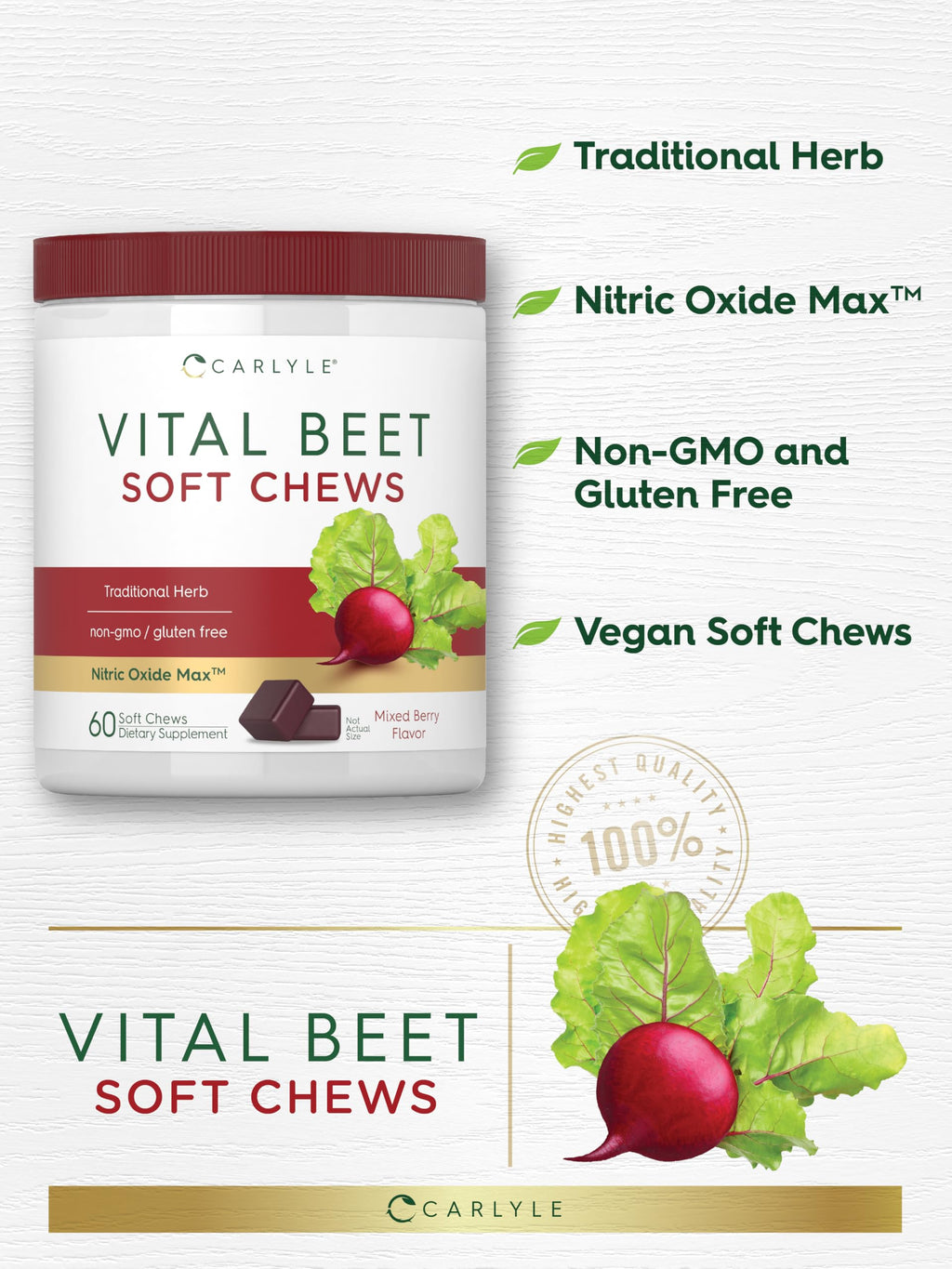 Beet Root Soft Chews 60 Count Mixed Berry Flavor W9280