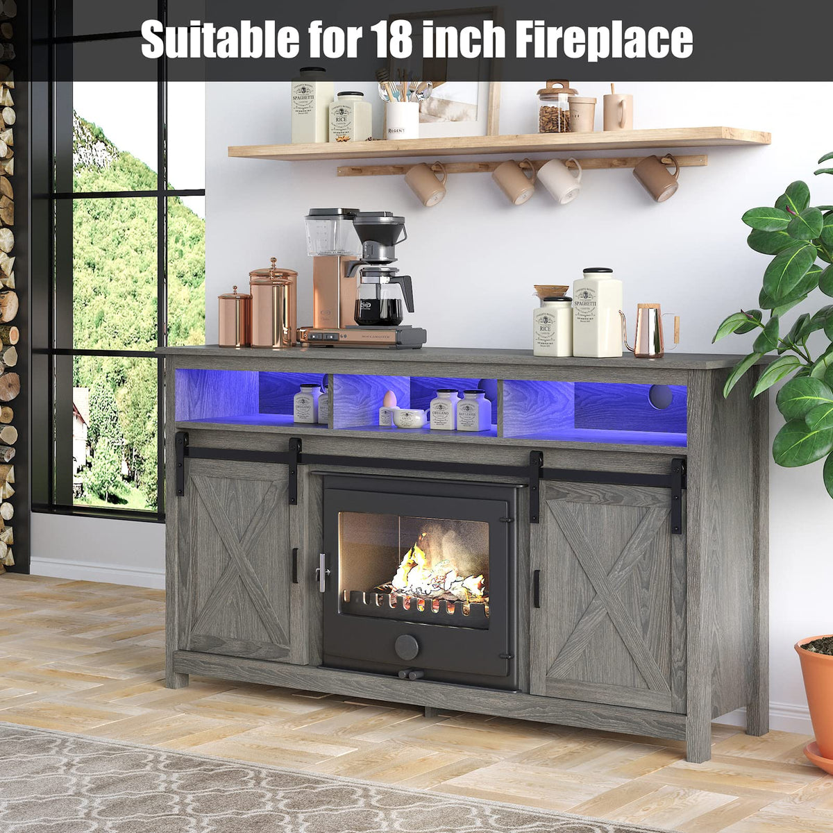 Wash Grey Wooden TV Stand with Sliding Barn Door F199877