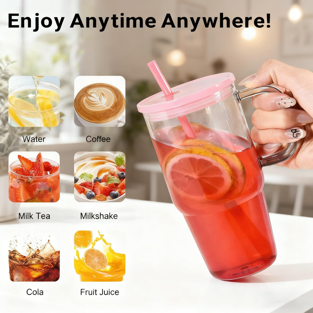 20oz 2Pack Clear Plastic Tumbler with Handle Lid and Straw C350019