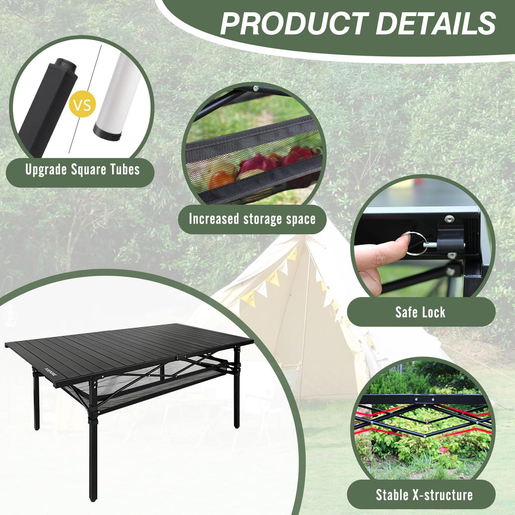 Large Folding Aluminum Camping Table with Storage and Carry Bag F9275