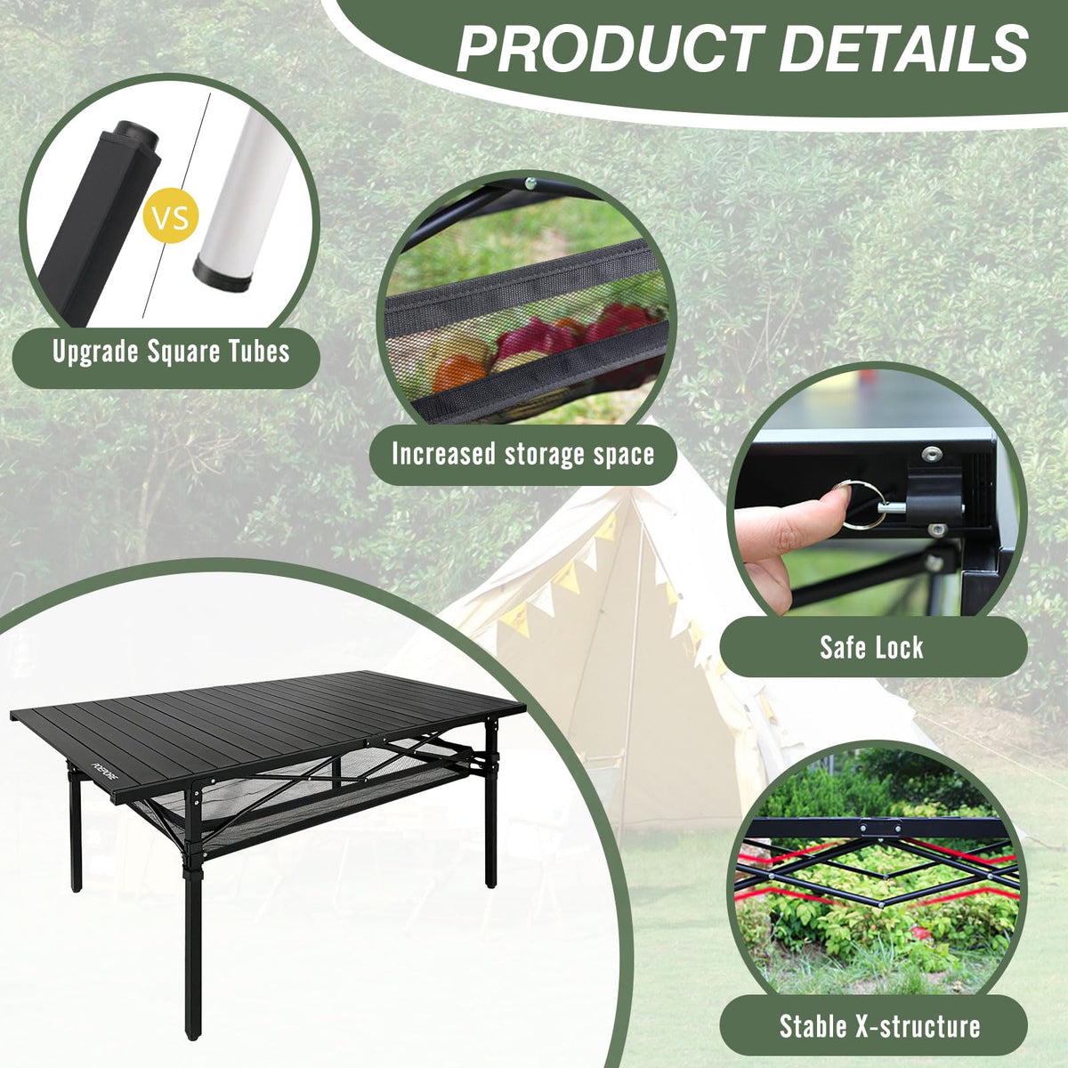 Large Folding Aluminum Camping Table with Storage and Carry Bag F9275