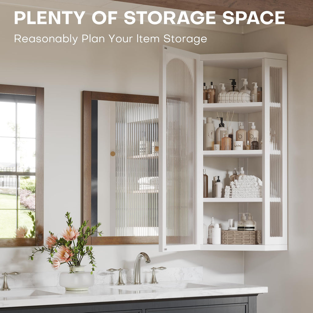White Metal Corner Wall Cabinet with Glass Doors and Shelves N6426