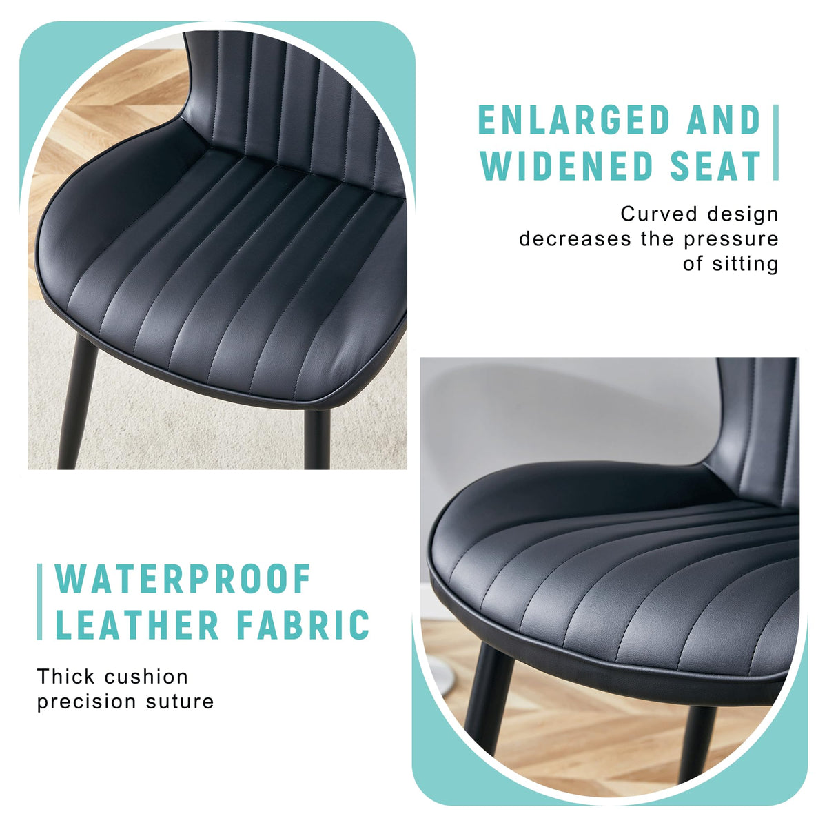 Black Dining Chairs Set of 4 PU Leather Metal Leg M386023