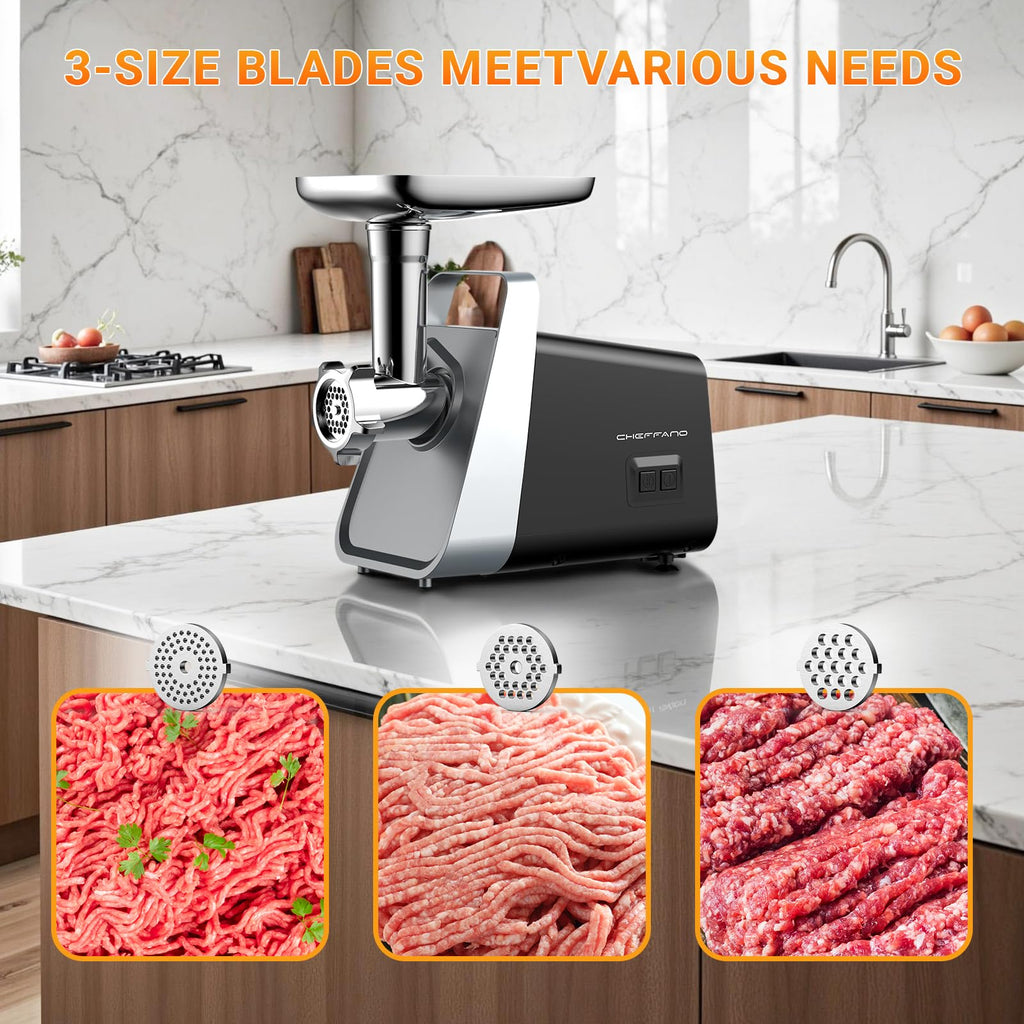Electric Meat Grinder with Sausage Stuffer, 2 Blades, 3 Plates, 2800W N225