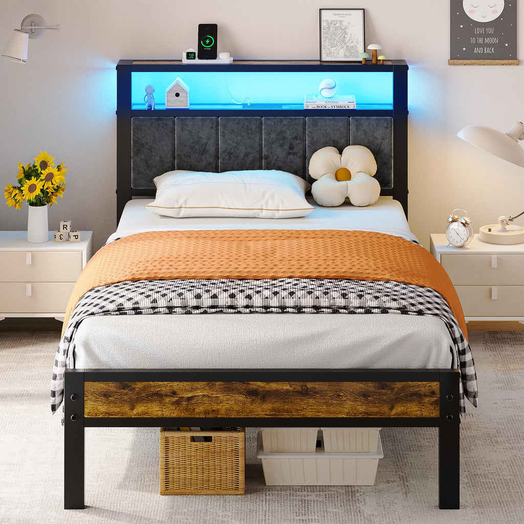 Twin Size Grey Upholstered Bed Frame U844
