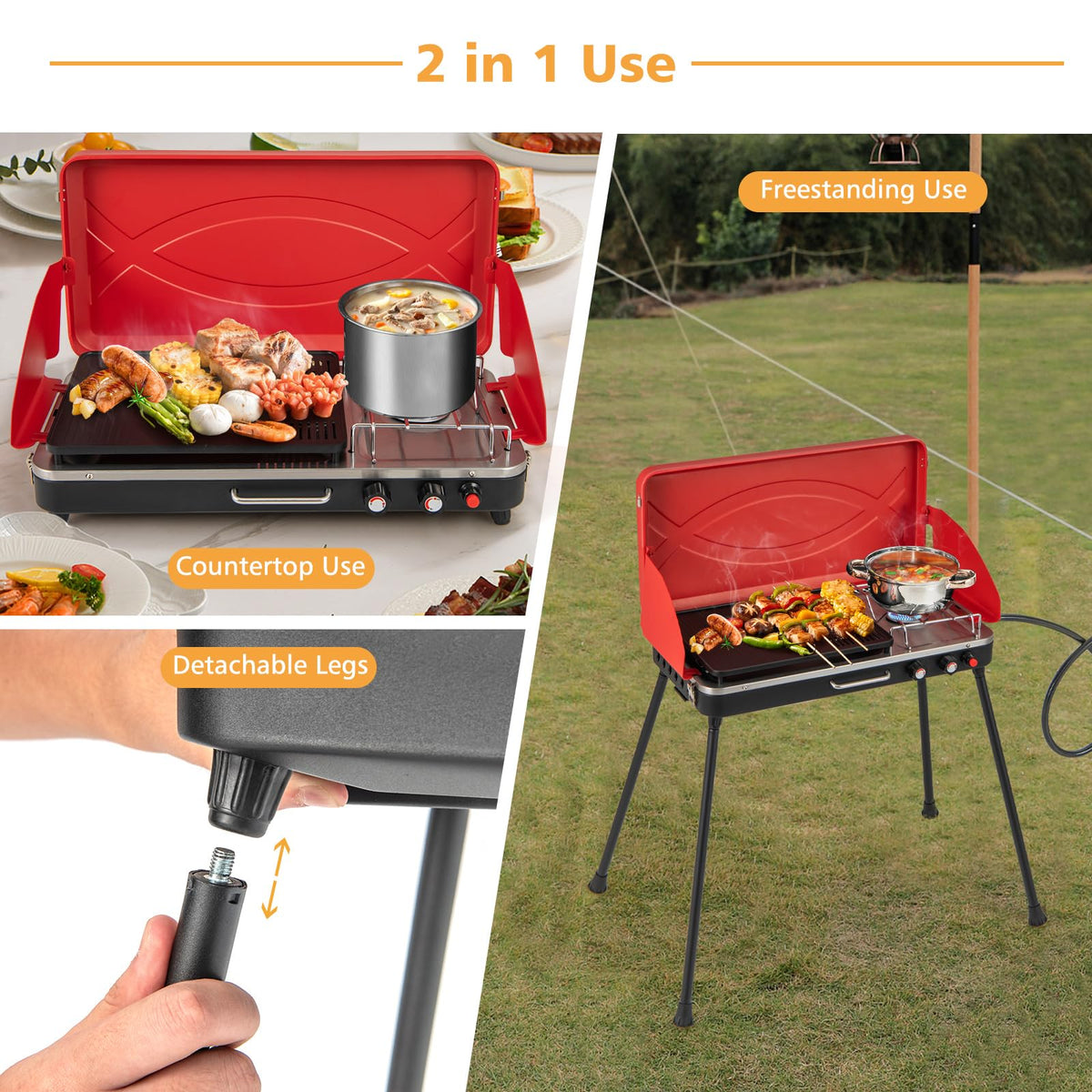 2-Burner Propane Camping Stove with Detachable Legs F1878
