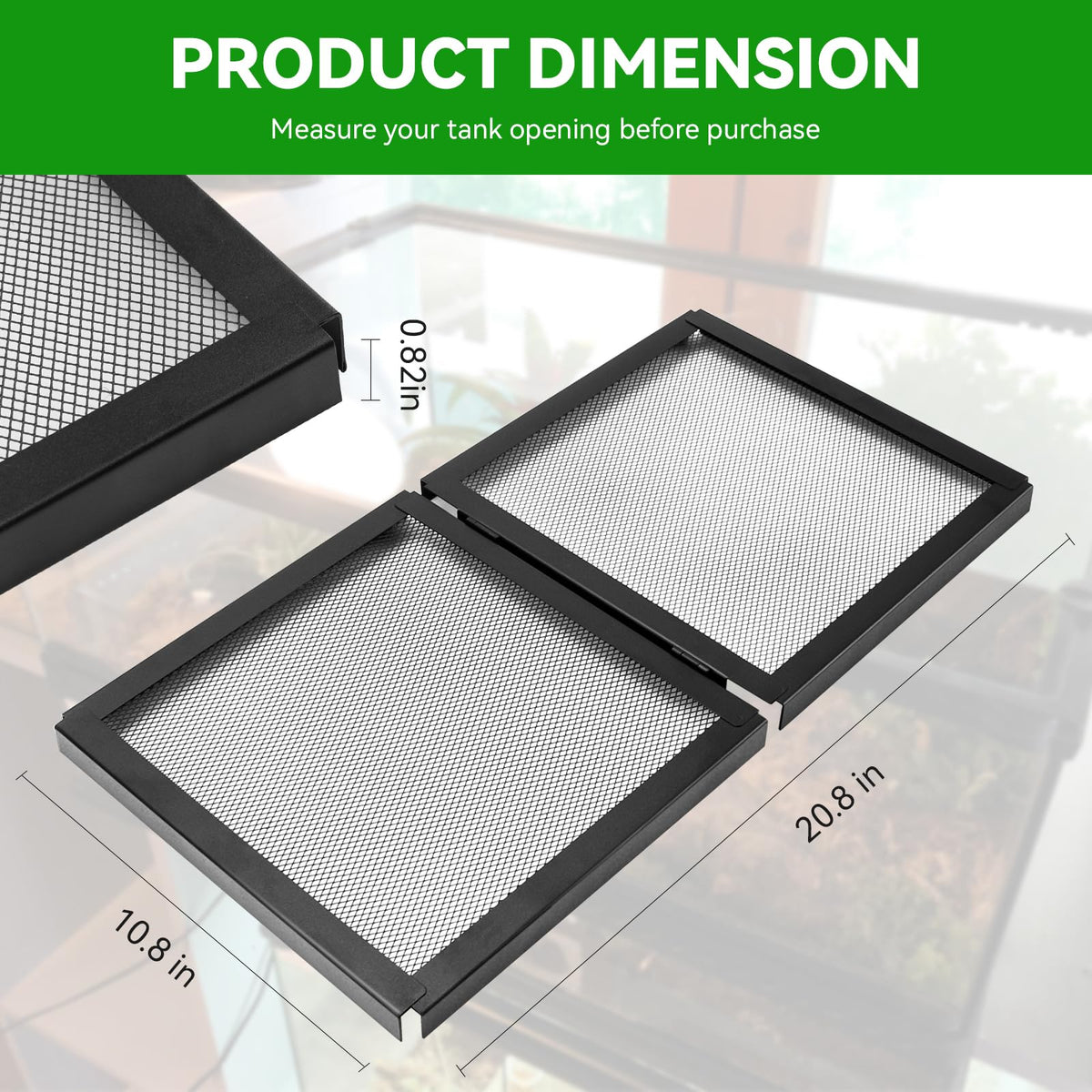 10 Gallon Tank Lid, Hinged Terrarium Screen Cover, 20.8" x 10.8" A987