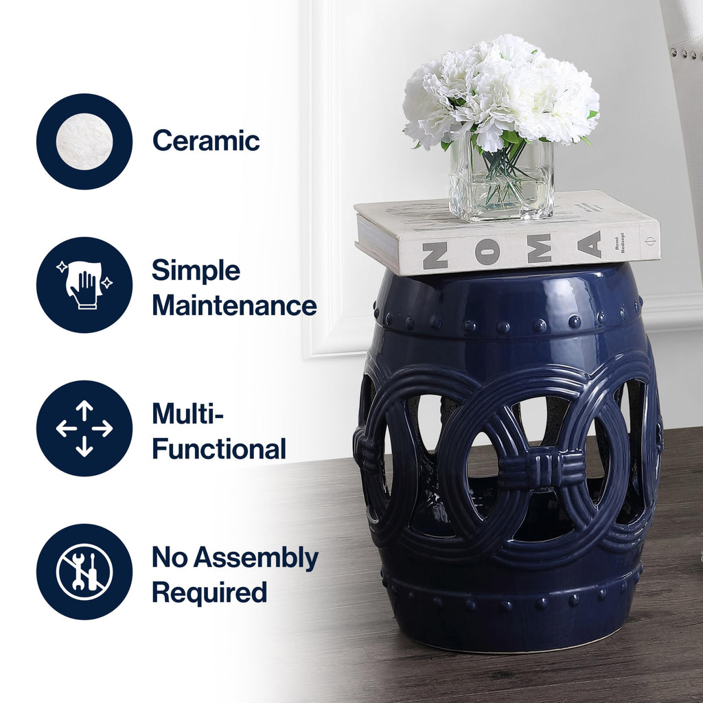 Navy Ceramic Garden Stool Side Table J1361