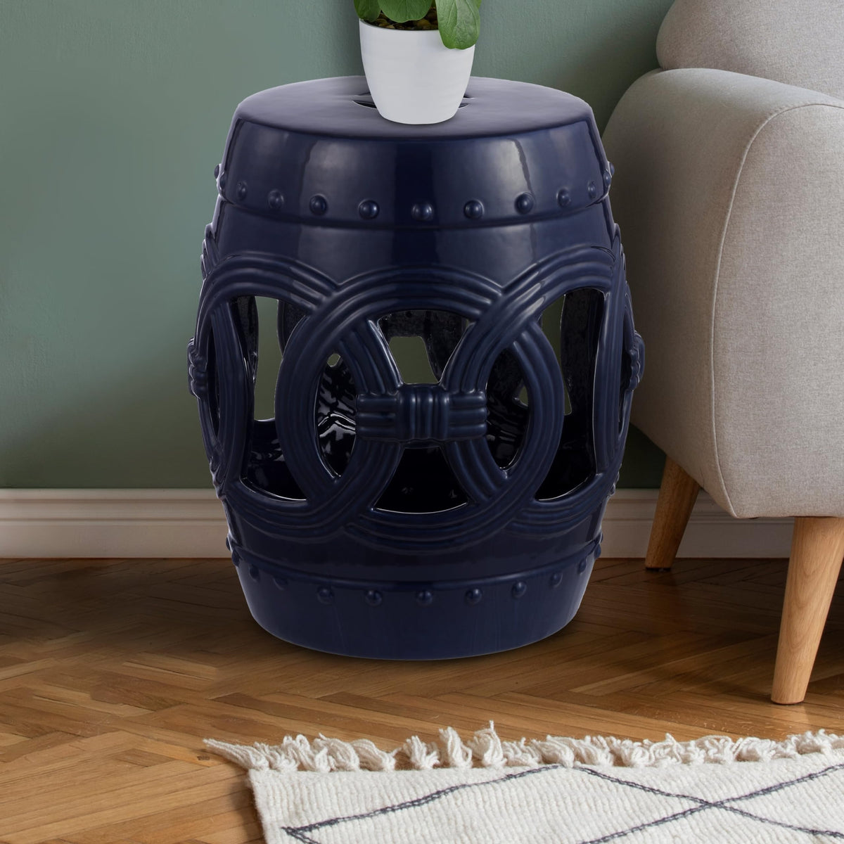Navy Ceramic Garden Stool Side Table J1361
