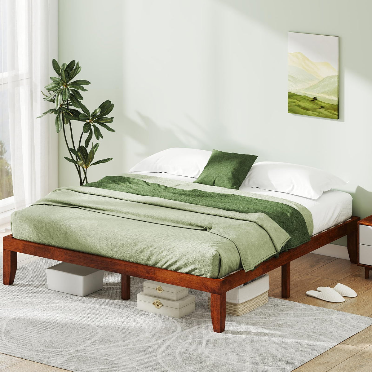 14 Inches Wood Platform Bed Frame King Size E904078