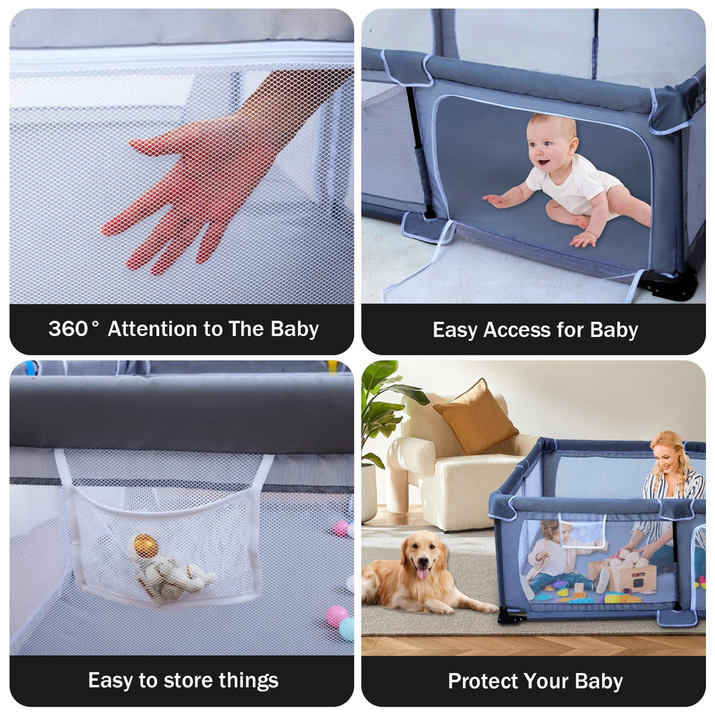 Foldable Baby Playpen with Mat and Storage Bags K8467