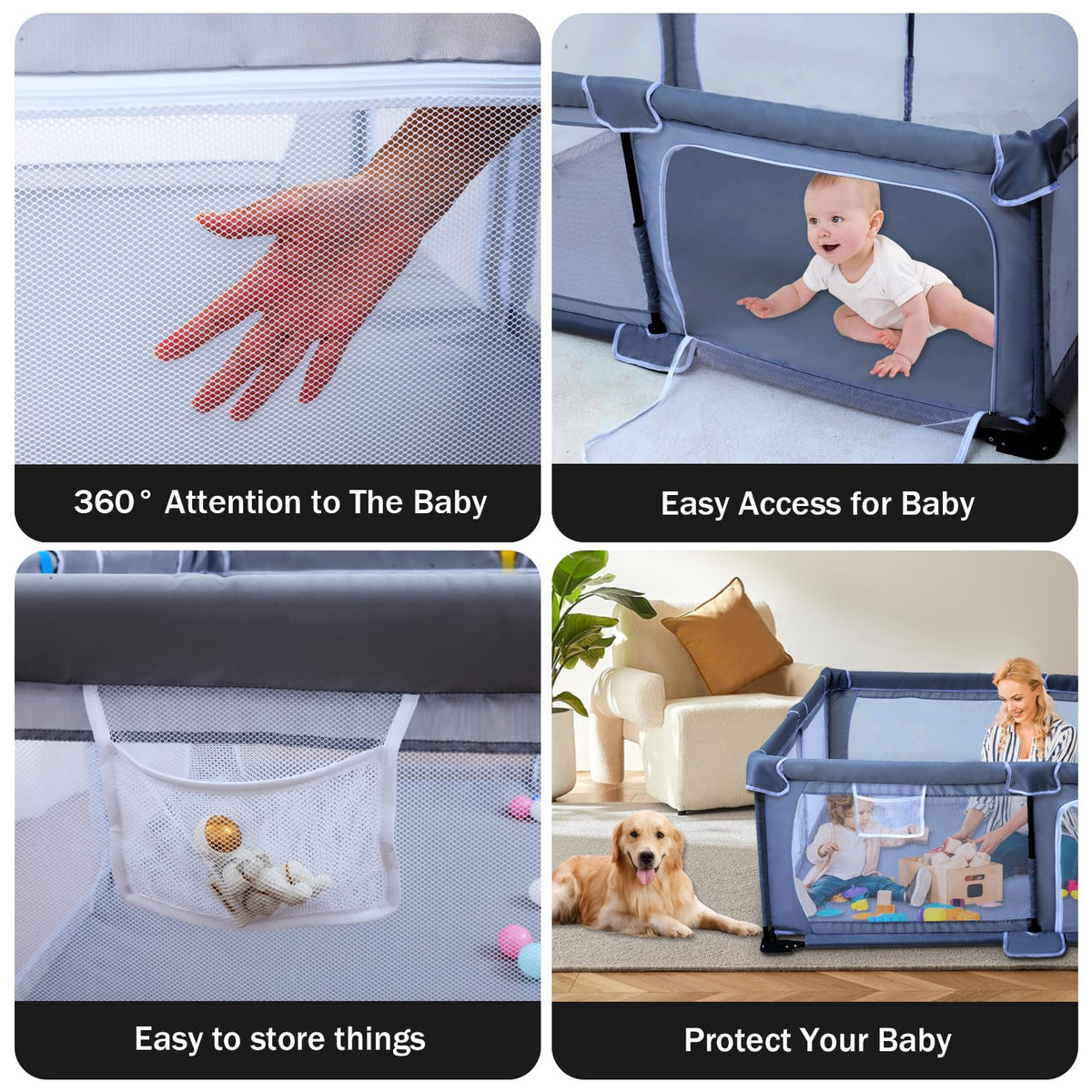 Foldable Baby Playpen with Mat and Storage Bags K8467