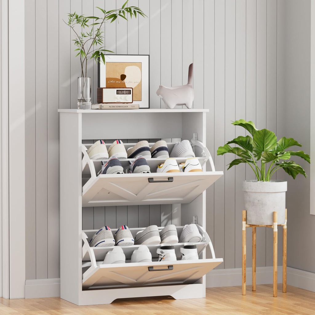 Farmhouse Shoe Cabinet with 2 Flip Drawers M6614