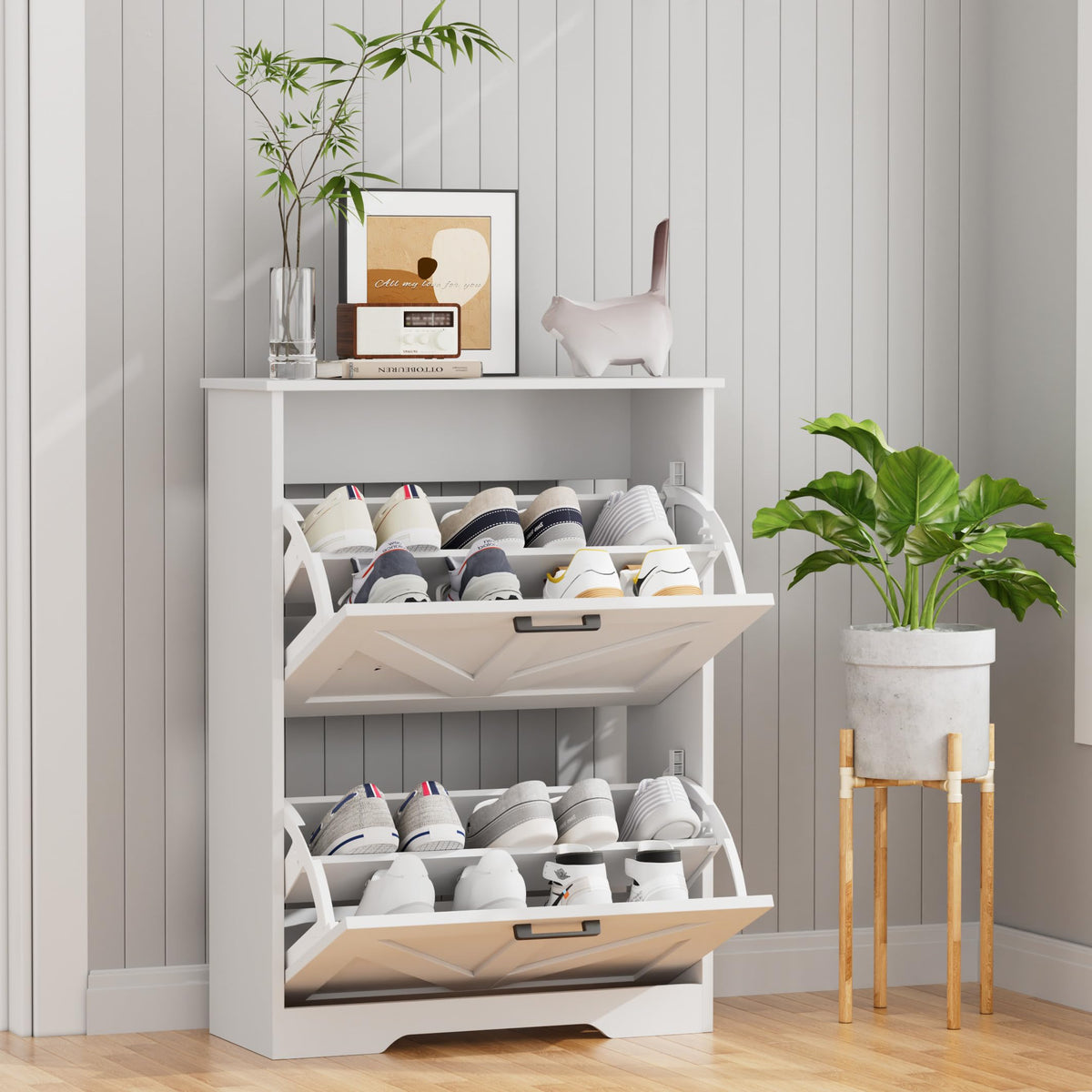 Farmhouse Shoe Cabinet with 2 Flip Drawers M6614