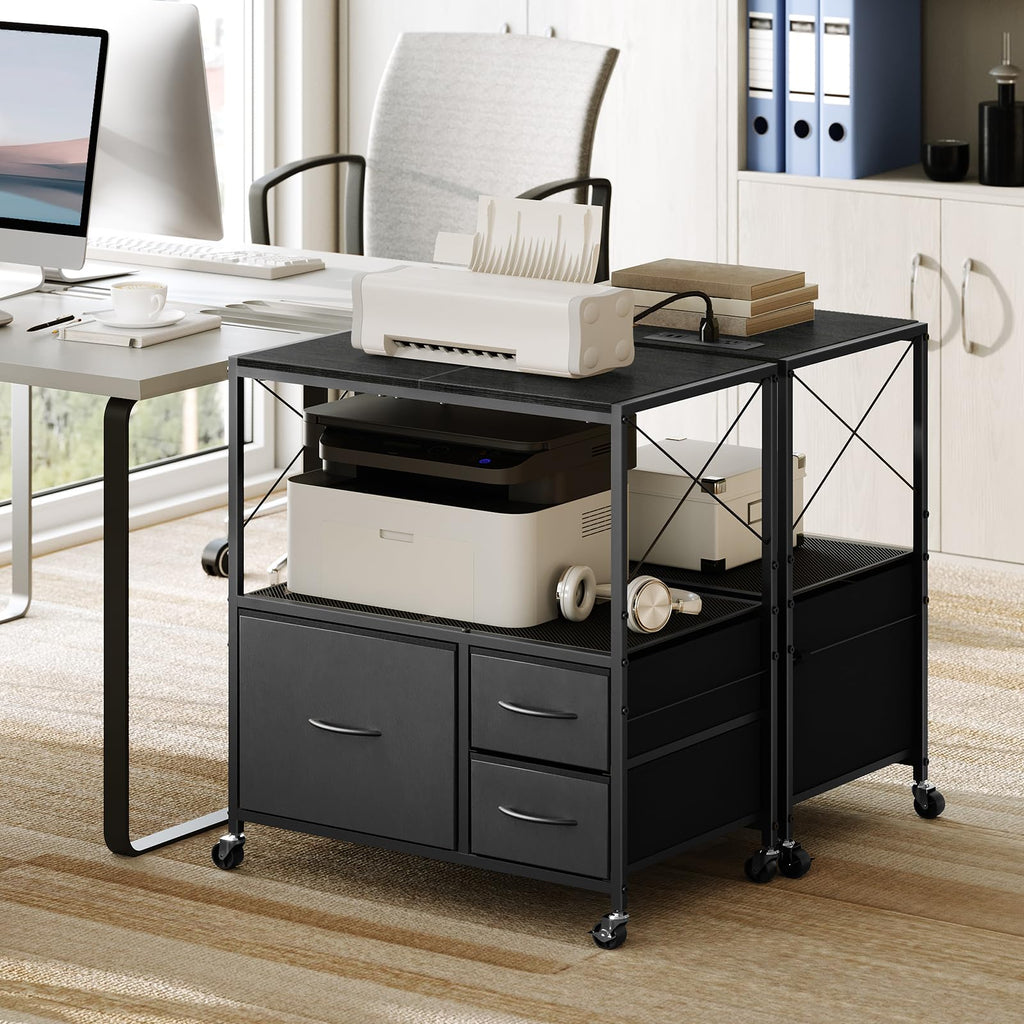 Black 3 Drawer File Cabinet with Charging Station P3358