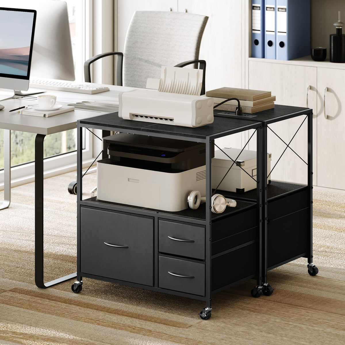 Black 3 Drawer File Cabinet with Charging Station P3358