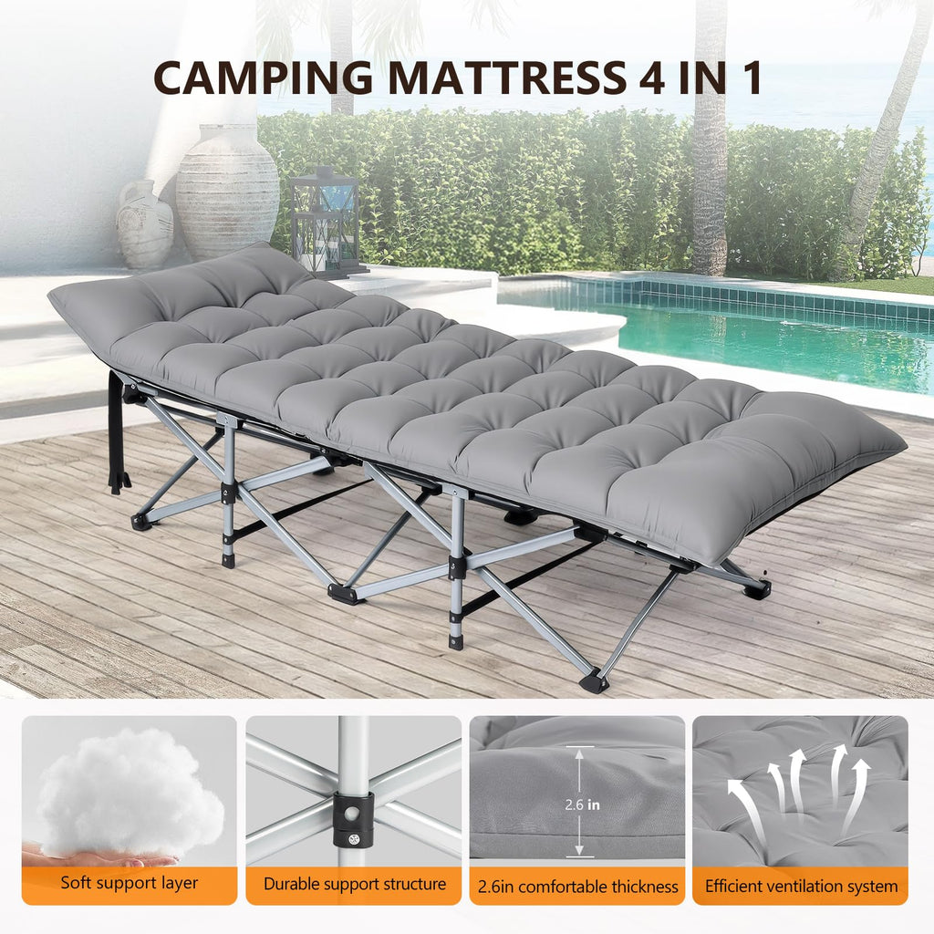 Folding Camping Cot Bed with Mattress and Pillow H157274