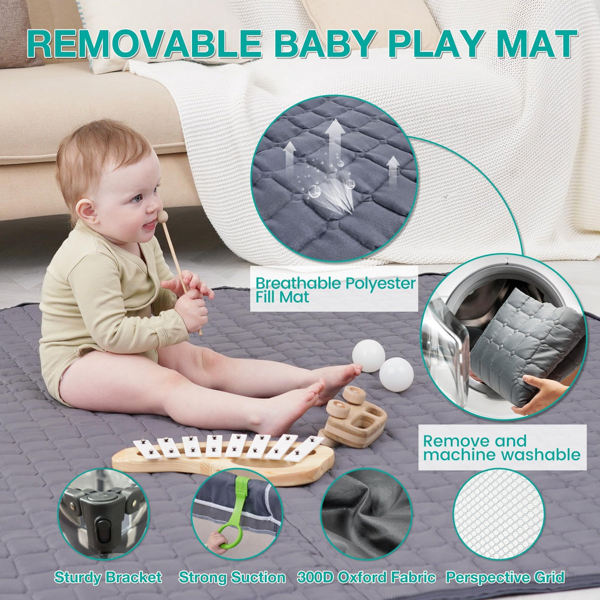 Foldable Baby Playpen with Mat and Storage Bags K8467