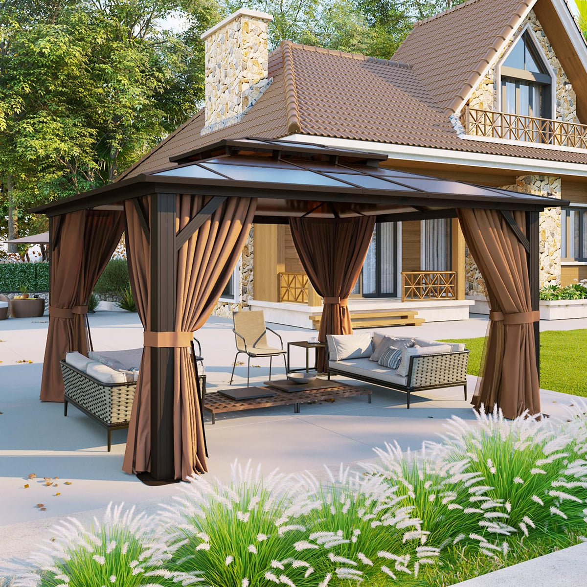 12'x10' Hardtop Gazebo with Polycarbonate Double Roof V293347