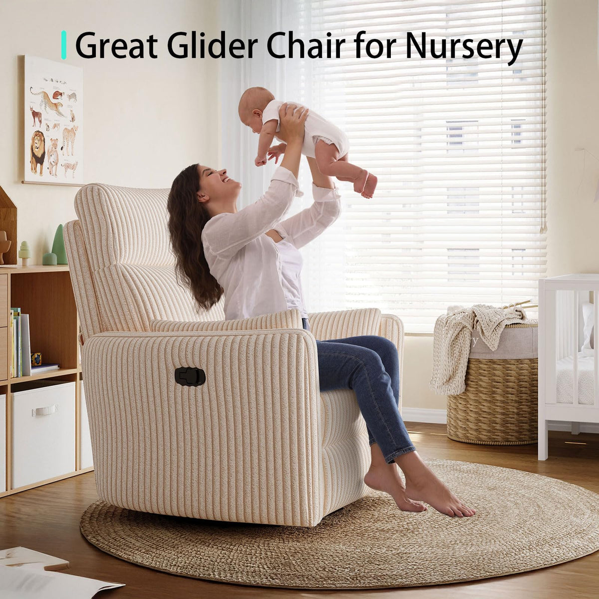 360 Swivel Recliner Chair with 2 Pillows Beige Corduroy P8300