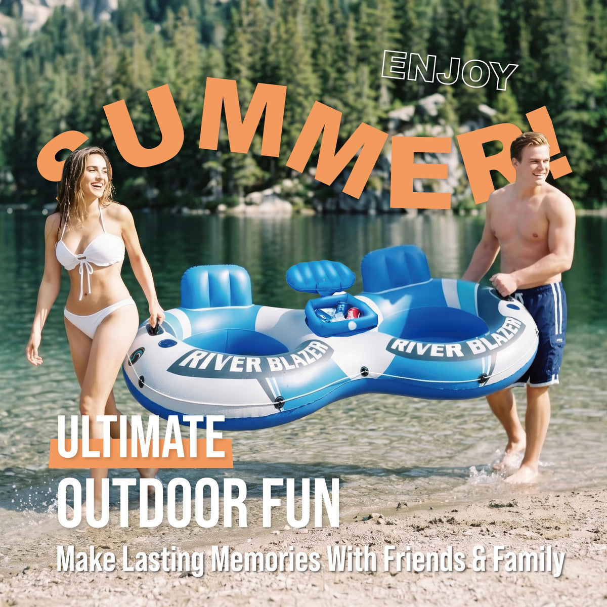 Heavy Duty Inflatable River Tube Float with 2 Cup Holders U223986