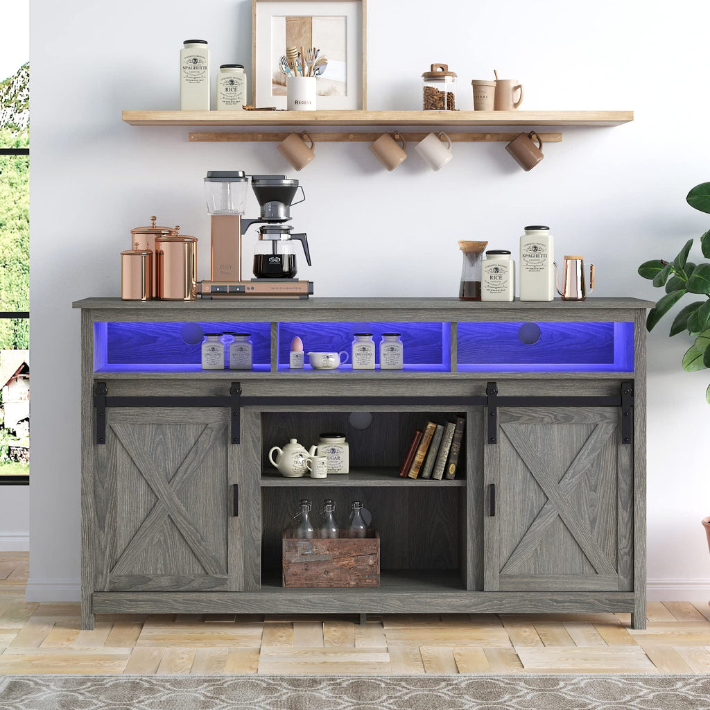Wash Grey Wooden TV Stand with Sliding Barn Door F199877