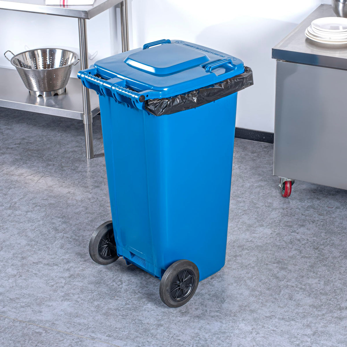 32 gal Blue Plastic Wheeled Trash Can X427227