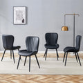 Black Dining Chairs Set of 4 PU Leather Metal Leg M386023