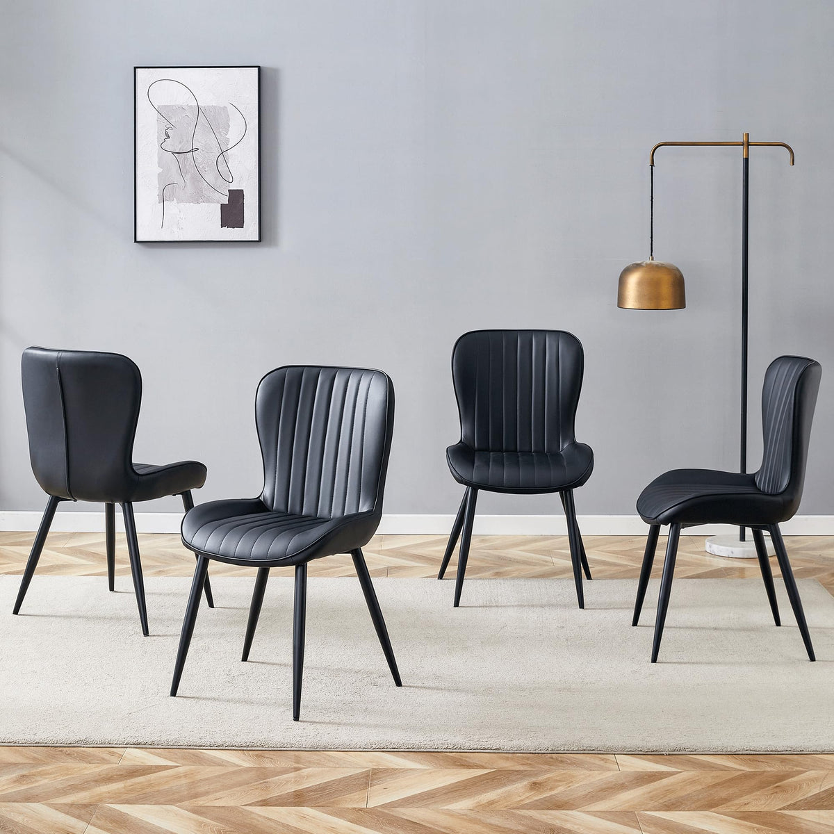 Black Dining Chairs Set of 4 PU Leather Metal Leg M386023