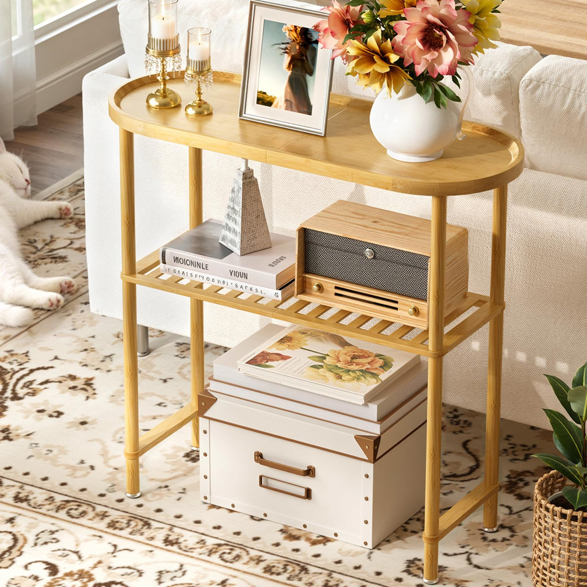 Bamboo 2-tier Oval Top Console Table I2410