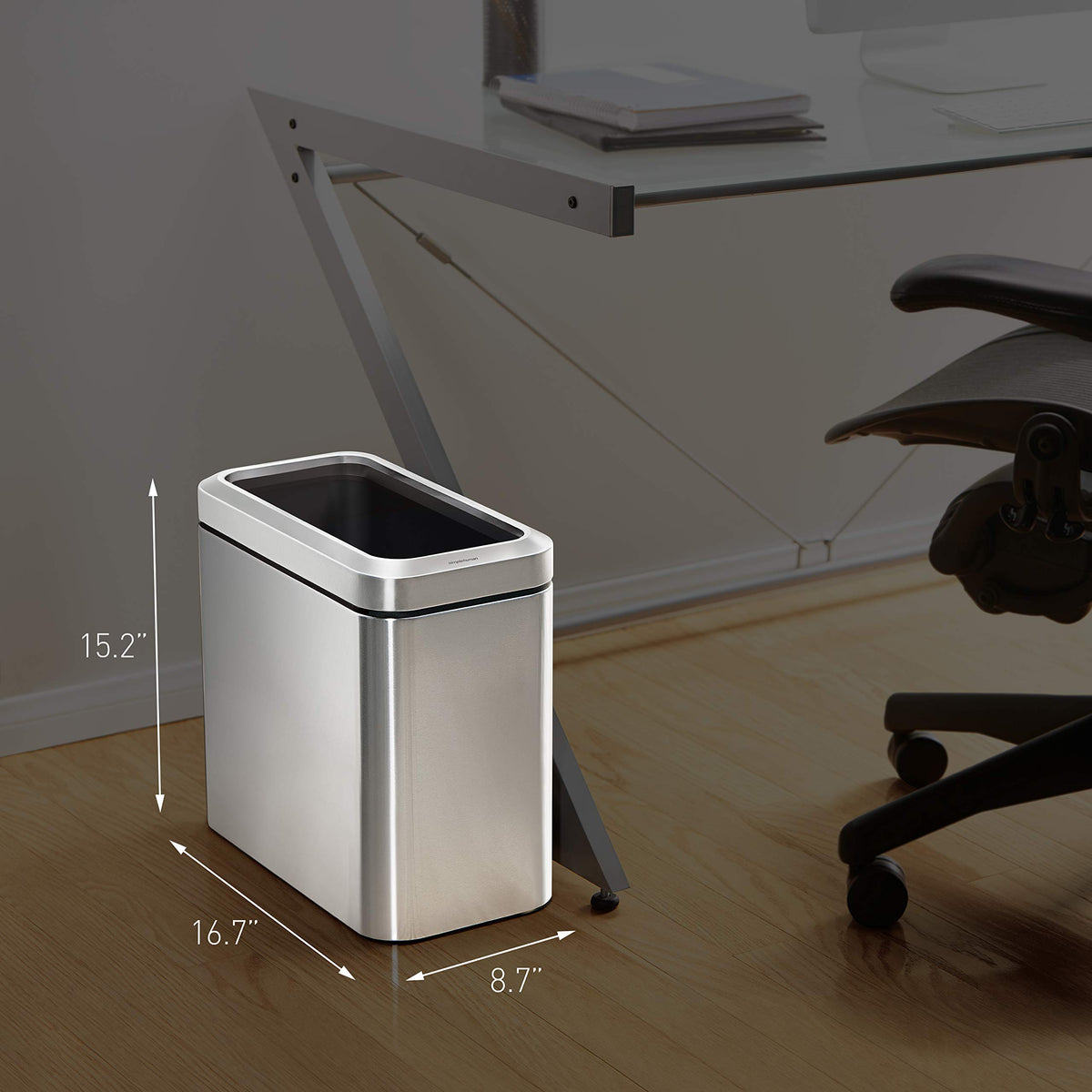 25L Brushed Stainless Steel Slim Open Trash Can U383738