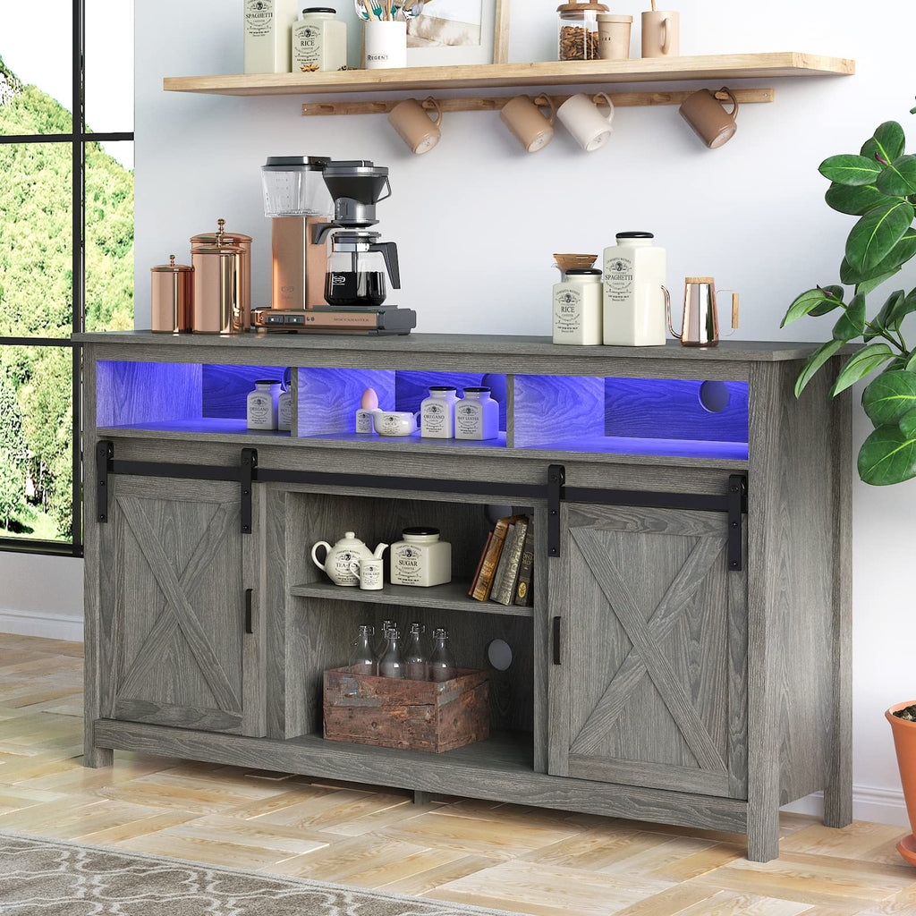 Wash Grey Wooden TV Stand with Sliding Barn Door F199877