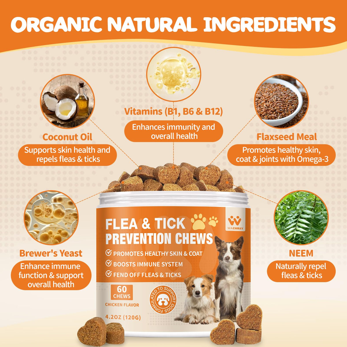 Natural Dog Flea and Tick Chewables 60 Soft Chews Z4585
