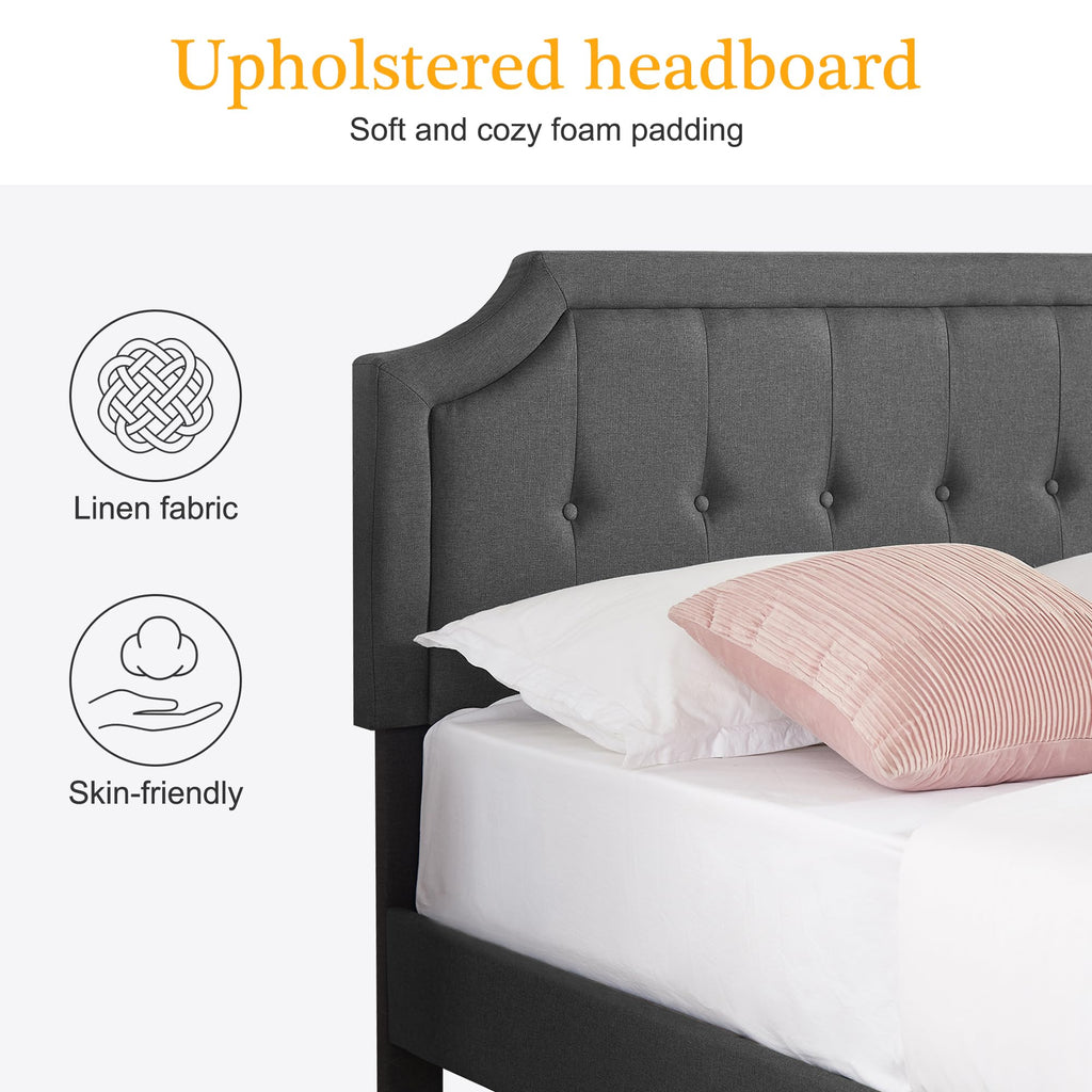 Queen Size Fabric Upholstered Platform Bed Frame with Wooden Slats P809