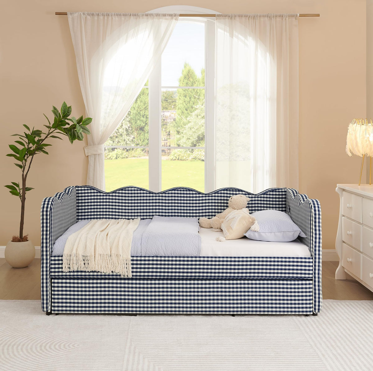 Twin Size Upholstered Daybed with Trundle and USB Port J92414